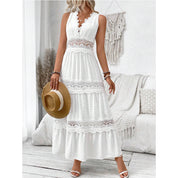 Women's Elegant White Maxi Dress Sleeveless Polyester for Summer Events