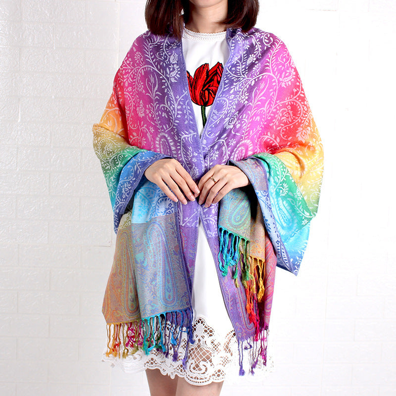 Women's Elegant Jacquard Scarf Lightweight Linen