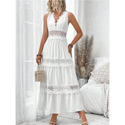 Women's Elegant White Maxi Dress Sleeveless Polyester for Summer Events