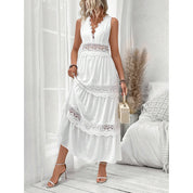 Women's Elegant White Maxi Dress Sleeveless Polyester for Summer Events