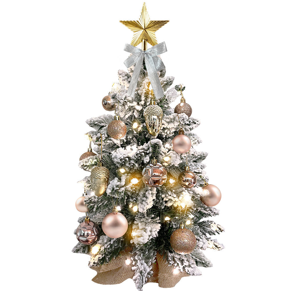 60 cm mini Christmas tree with lights artificial small tabletop Christmas decoration with flocked snow, exquisite decoration and Christmas balls for tabletop for home and office 1