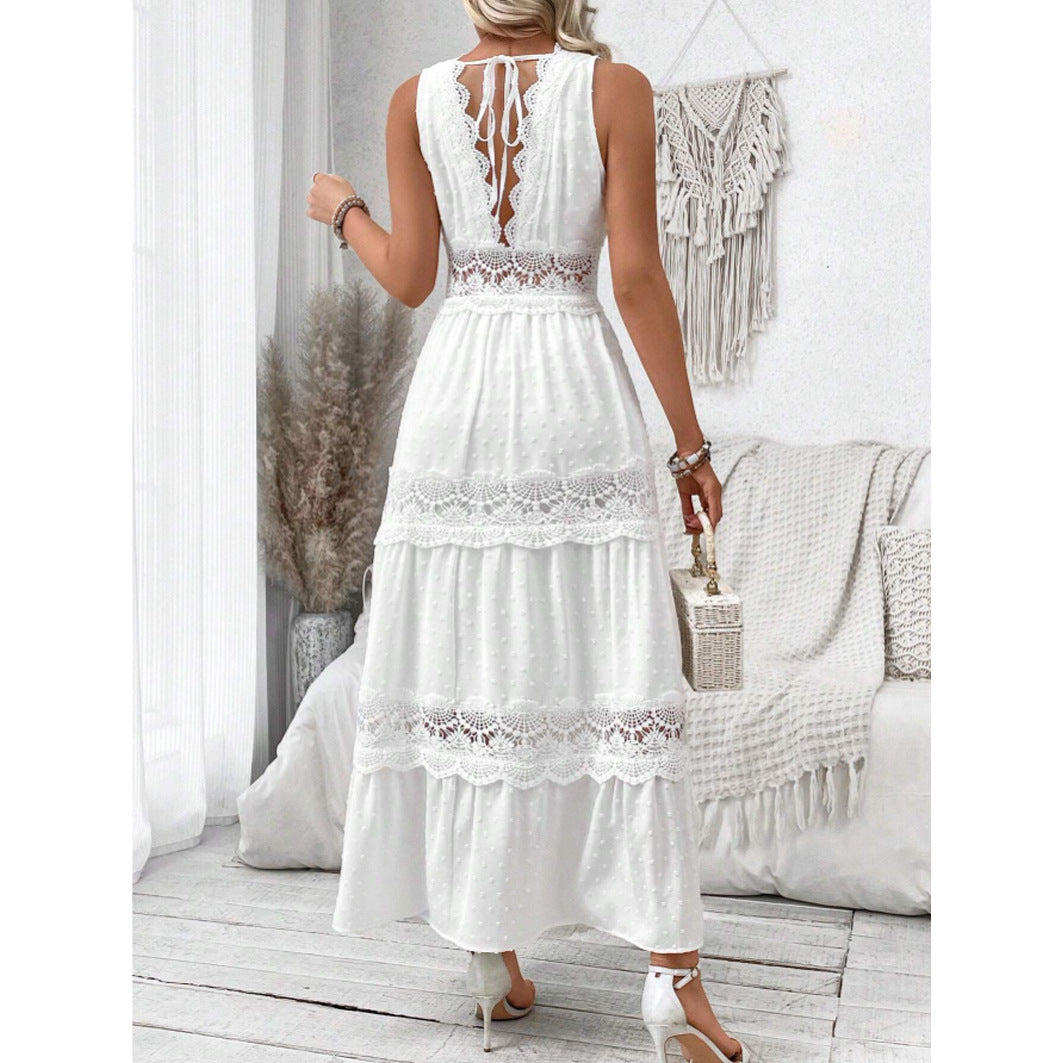 Women's Elegant White Maxi Dress Sleeveless Polyester for Summer Events