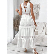 Women's Elegant White Maxi Dress Sleeveless Polyester for Summer Events