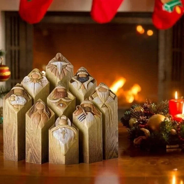 9 pcs. heavenly nativity scene pillar statue 6