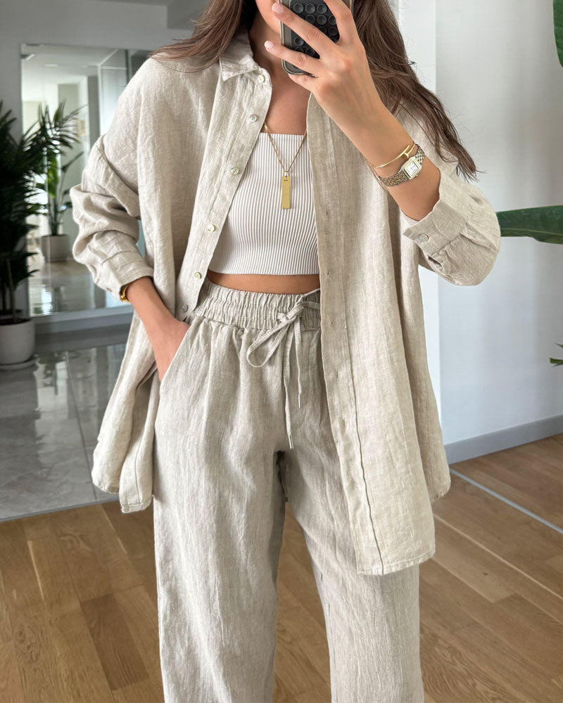 AMY | Comfy Button-up Blouse and Pants Set 1