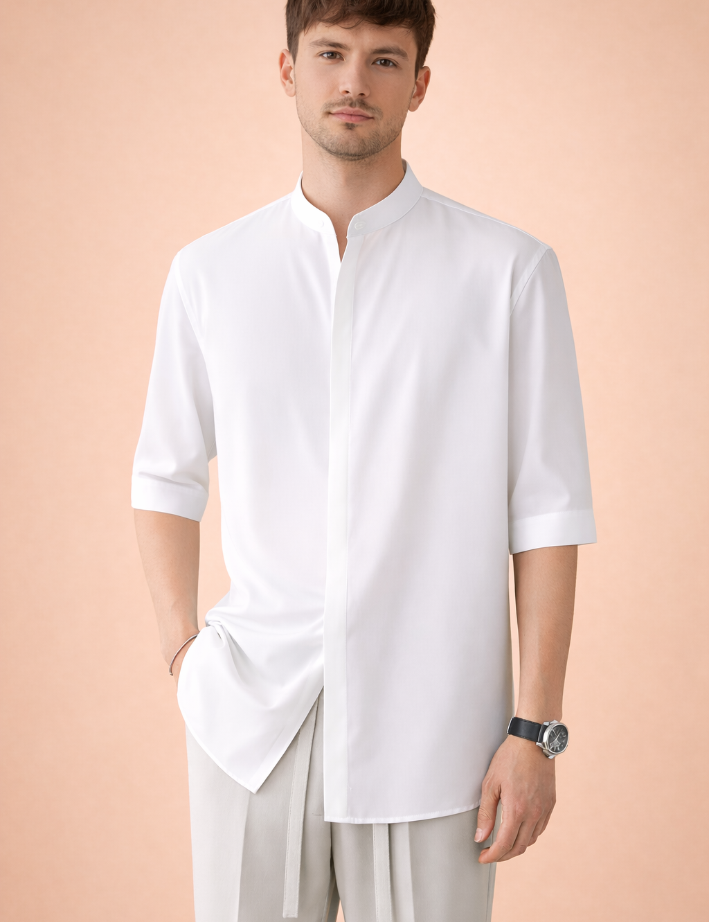 Adam| Minimalist Stand-Up Collar Shirt 0