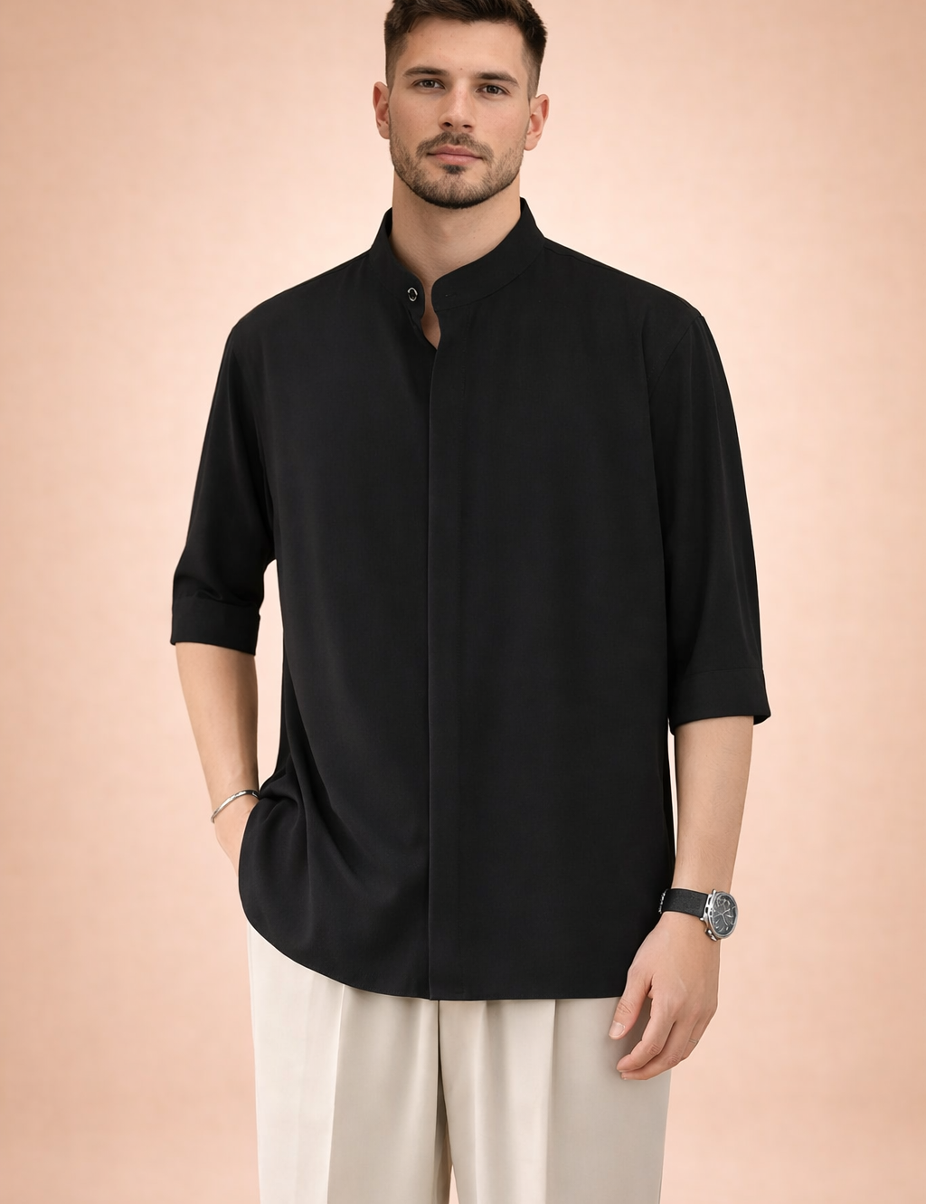 Adam| Minimalist Stand-Up Collar Shirt 1