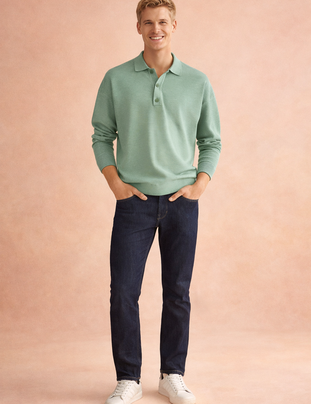 Adam | Men's loose-fitting long-sleeved polo shirt 2