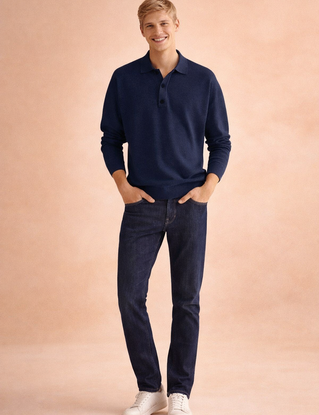 Adam | Men's loose-fitting long-sleeved polo shirt 4