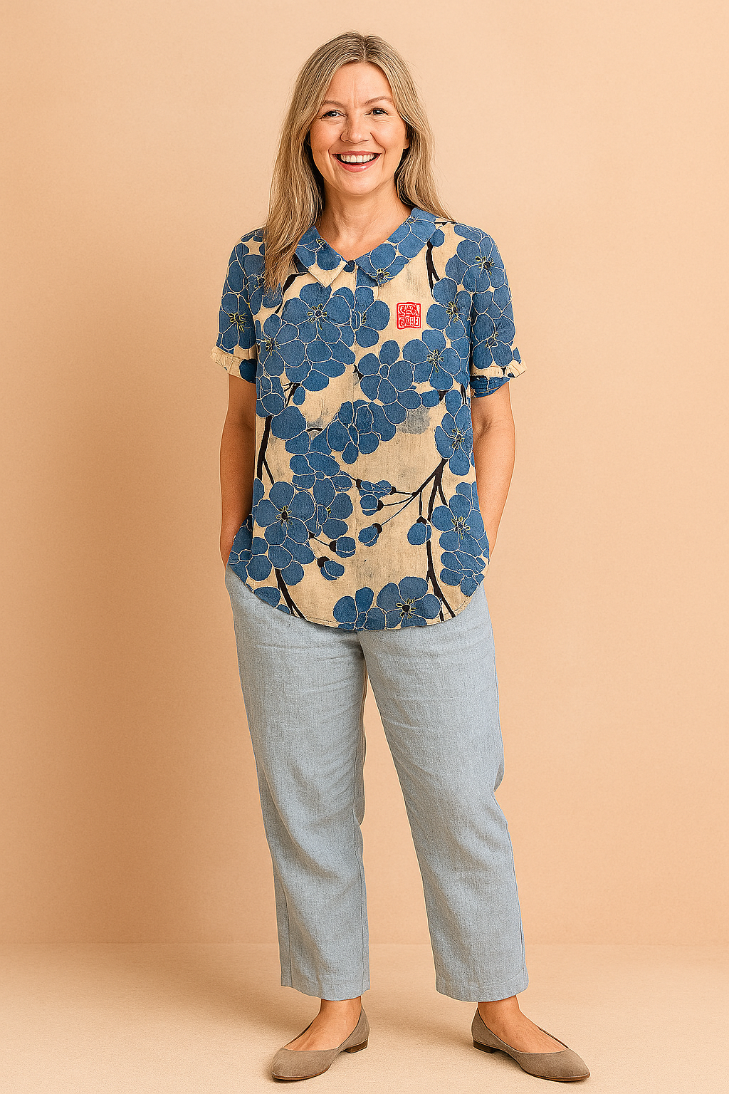 White with Blue Flowers