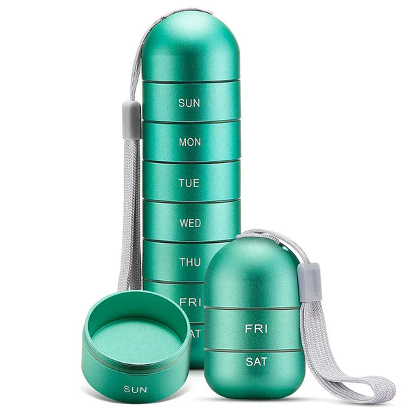 Aluminum 7-day portable pill organizer for travel, pill box pill container 1
