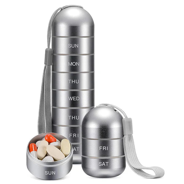 Aluminum 7-day portable pill organizer for travel, pill box pill container 2
