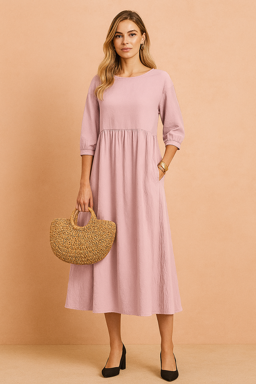 Amabel | Elegant Midi Dress with 3/4 Sleeves 2