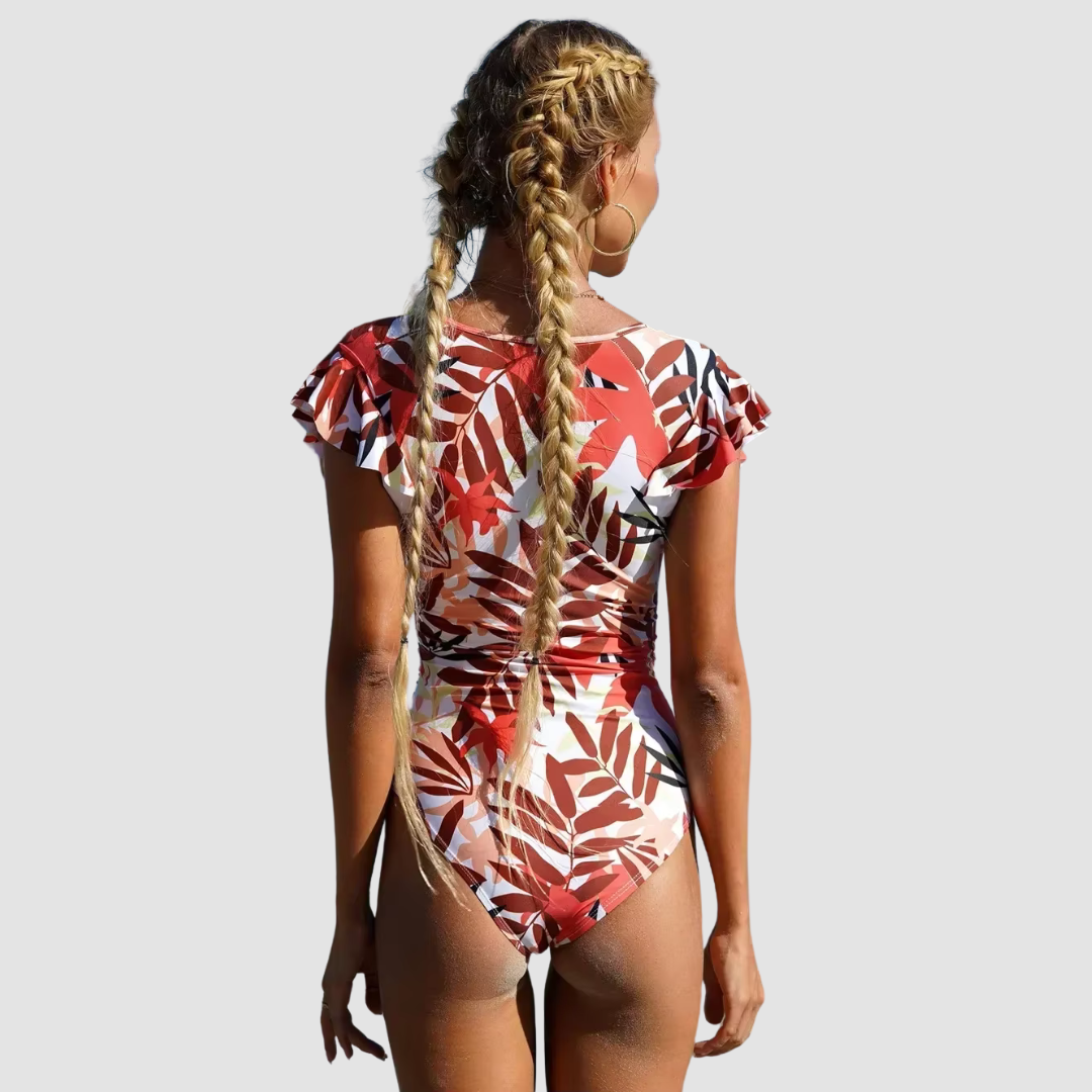 Camouflage bandeau swimsuit with zipper 2