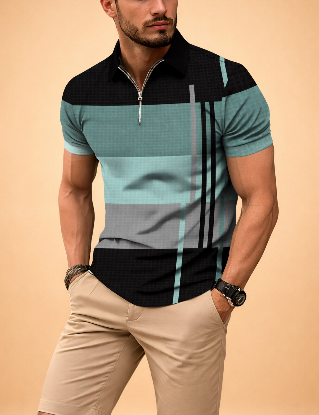 Carle | Geometric Zip Polo Shirt 0