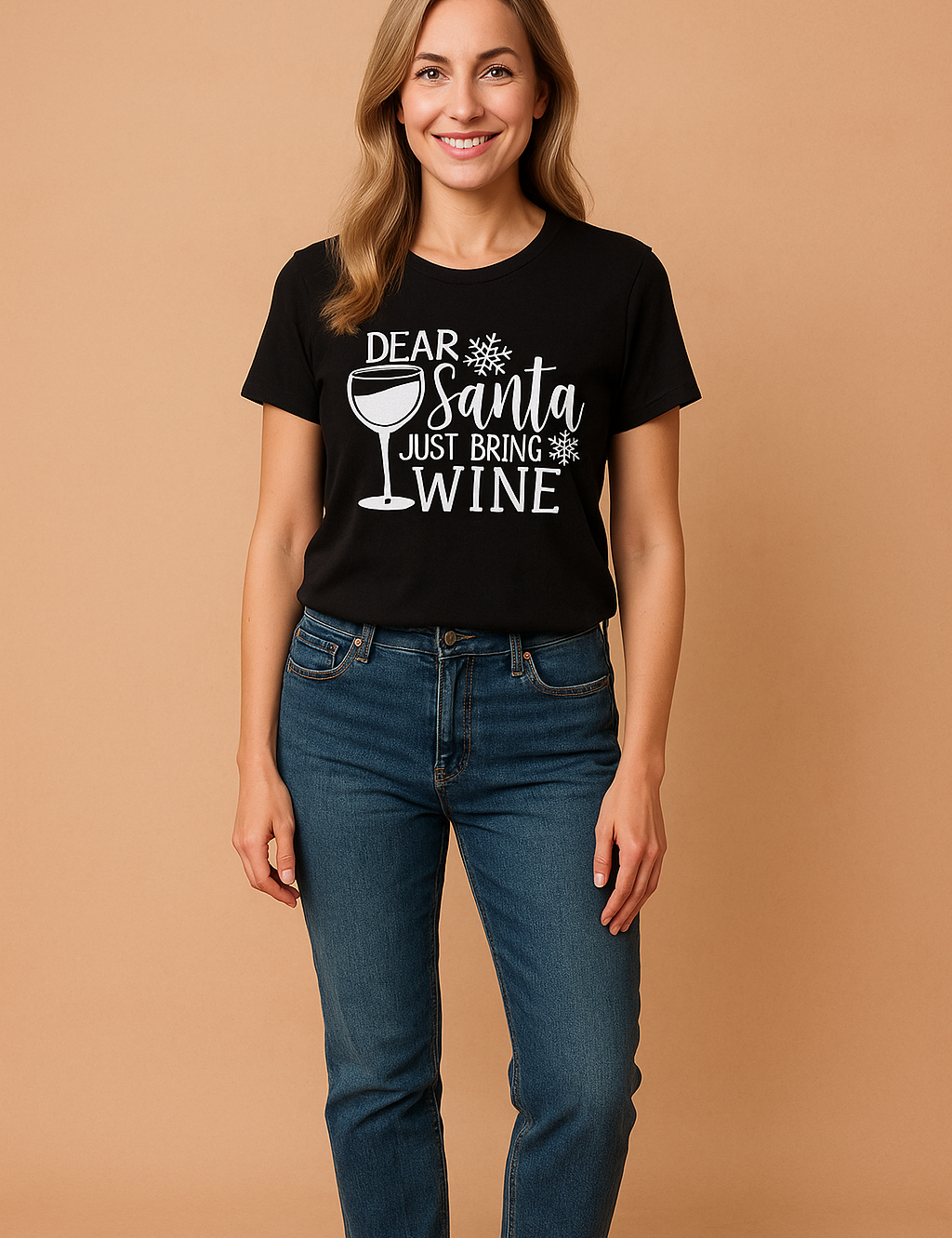 Caroline T-shirt | "Dear Santa, Bring Wine" 2