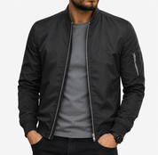 Men's Bomber Jacket with Zip Closure, Ribbed Cuffs - Stylish Casual Men's Coats for Everyday Wear