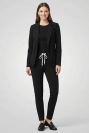 Chic Women's Tailored Trouser Set with Lapel Collar and Elastic Waistband for Effortless Style 0