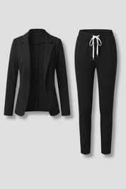 Chic Women's Tailored Trouser Set with Lapel Collar and Elastic Waistband for Effortless Style 1