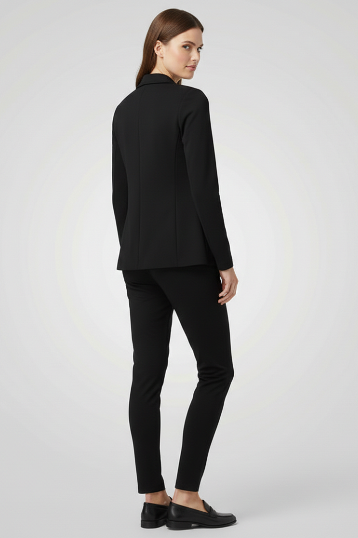 Chic Women's Tailored Trouser Set with Lapel Collar and Elastic Waistband for Effortless Style 2
