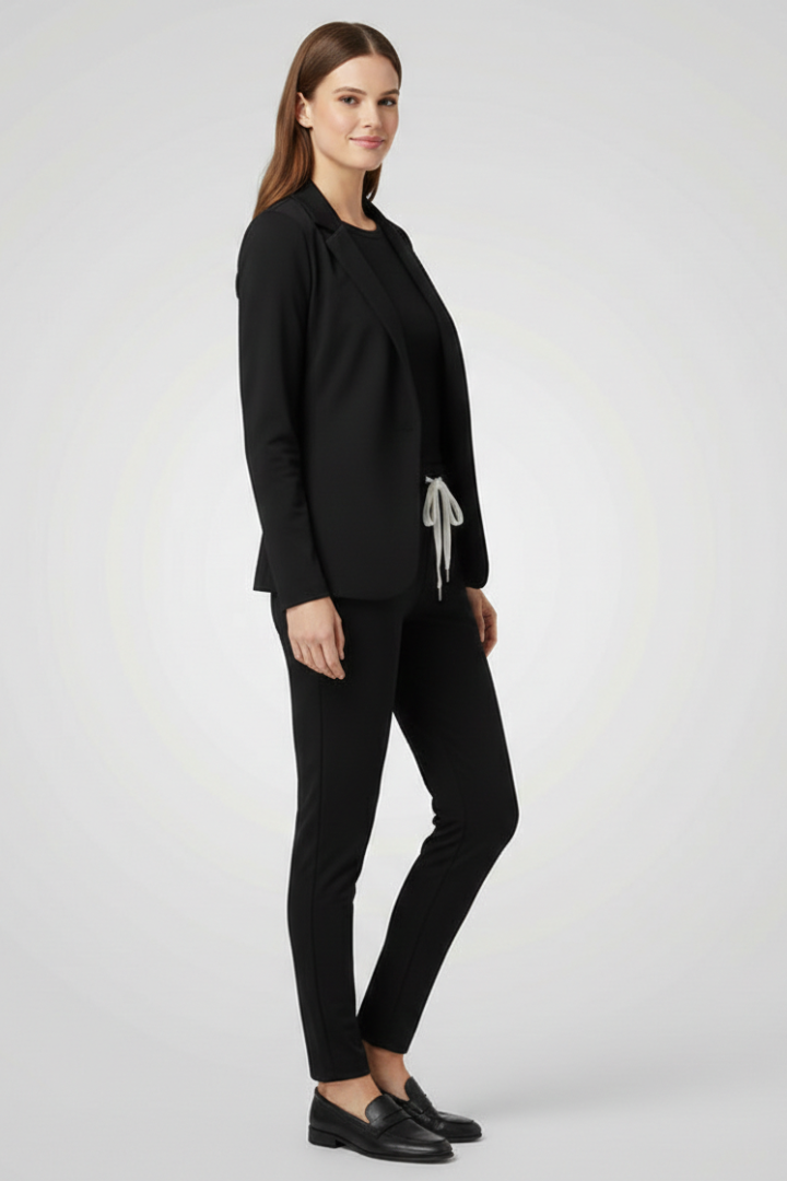 Chic Women's Tailored Trouser Set with Lapel Collar and Elastic Waistband for Effortless Style 3