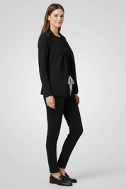 Chic Women's Tailored Trouser Set with Lapel Collar and Elastic Waistband for Effortless Style 3
