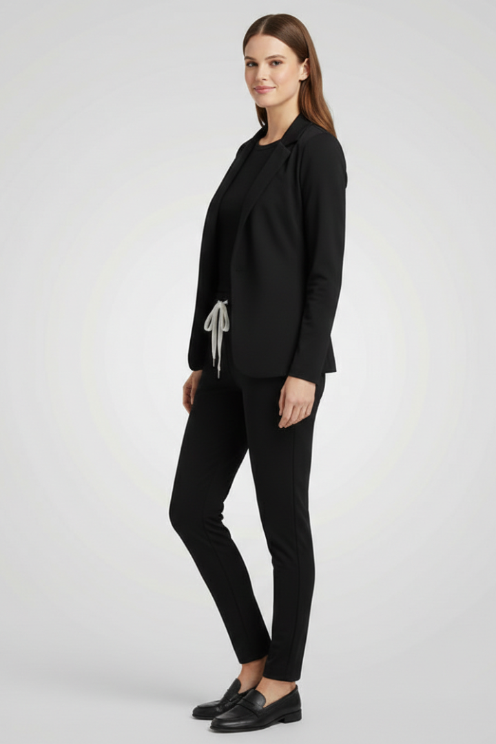 Chic Women's Tailored Trouser Set with Lapel Collar and Elastic Waistband for Effortless Style 4