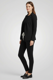 Chic Women's Tailored Trouser Set with Lapel Collar and Elastic Waistband for Effortless Style 4