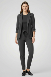 Chic Women's Tailored Trouser Set with Lapel Collar and Elastic Waistband for Effortless Style 5