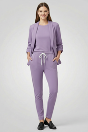 Chic Women's Tailored Trouser Set with Lapel Collar and Elastic Waistband for Effortless Style 7