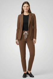 Chic Women's Tailored Trouser Set with Lapel Collar and Elastic Waistband for Effortless Style 8