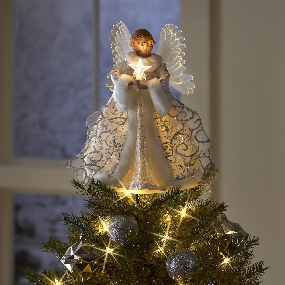Christmas Tree Ornament Golden Angel Doll Treetop Star LED Glow 2