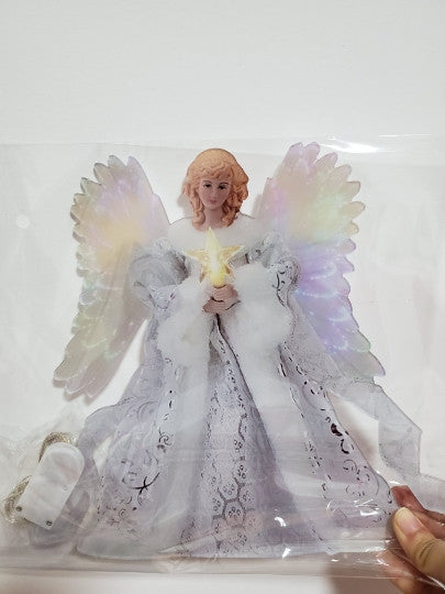 Christmas Tree Ornament Golden Angel Doll Treetop Star LED Glow 3