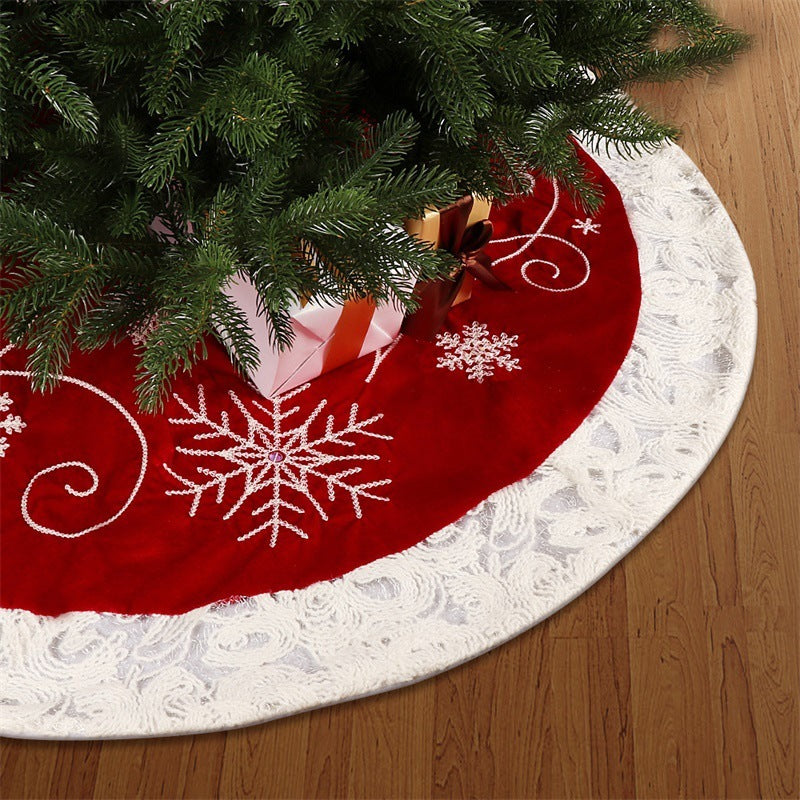 Christmas red velvet fabric snowflake tree skirt 1