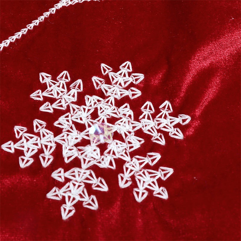 Christmas red velvet fabric snowflake tree skirt 2