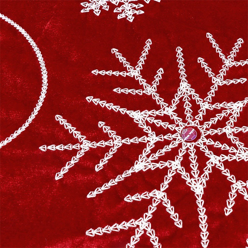 Christmas red velvet fabric snowflake tree skirt 4