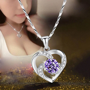Crystal Heart Necklace - 925 Sterling Silver Pendant with CZ Crystal 1