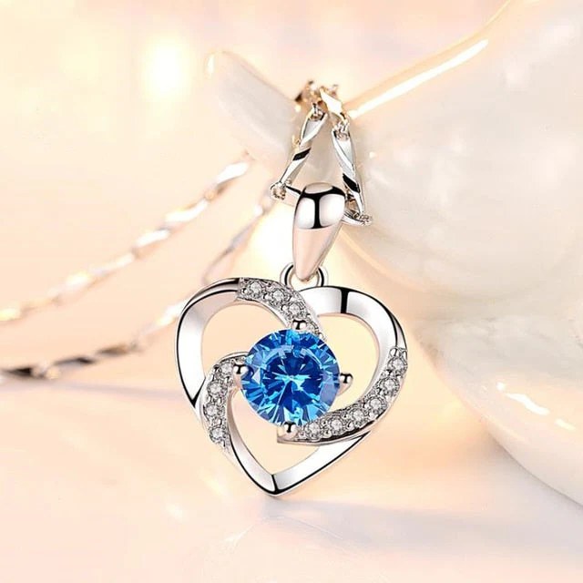 Crystal Heart Necklace - 925 Sterling Silver Pendant with CZ Crystal 2