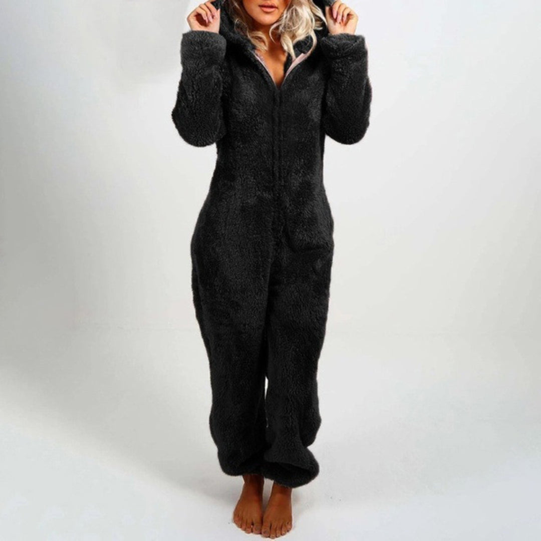 Dahlia | Elegant long fleece jumpsuit with hood 1