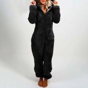 Dahlia | Elegant long fleece jumpsuit with hood 1