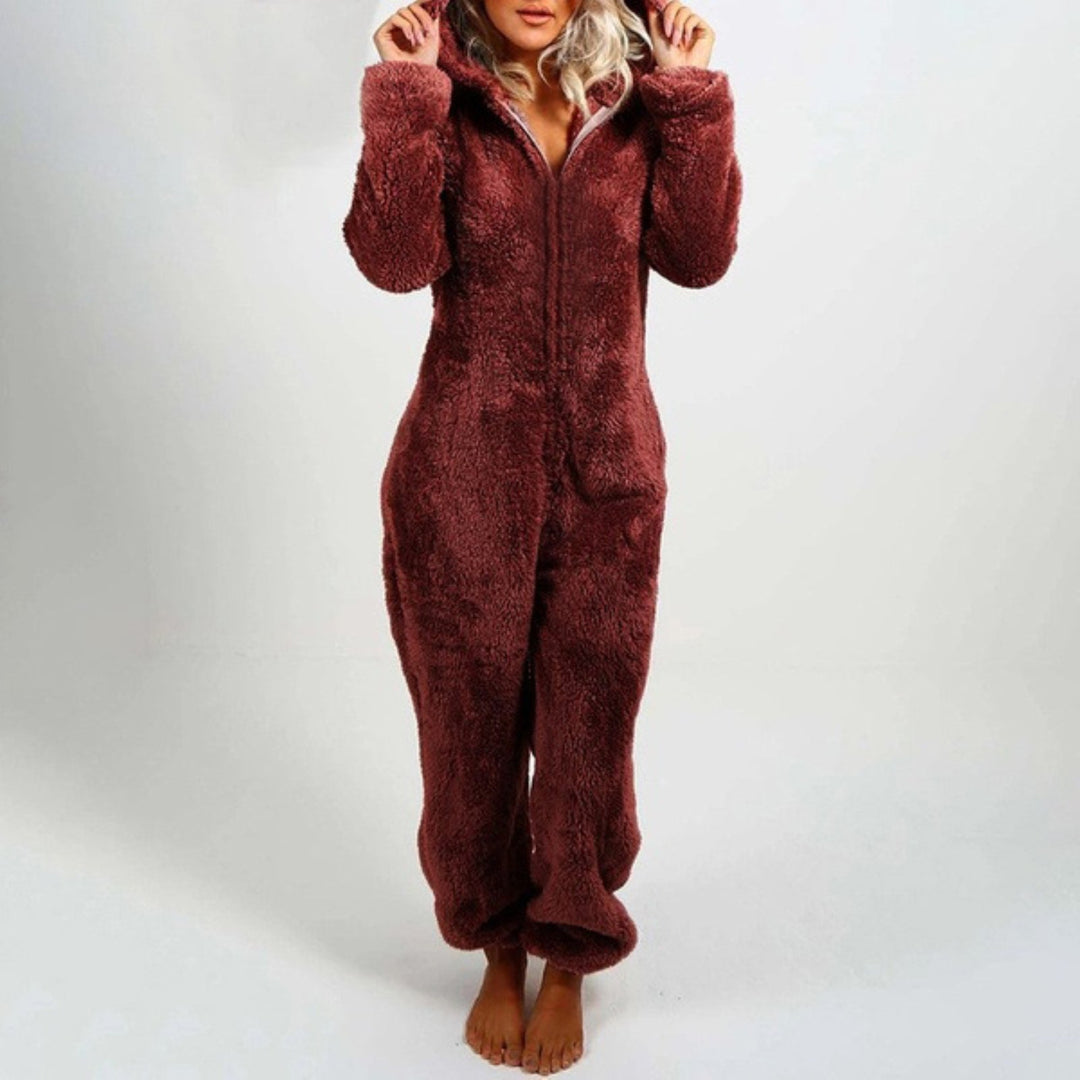 Dahlia | Elegant long fleece jumpsuit with hood 2