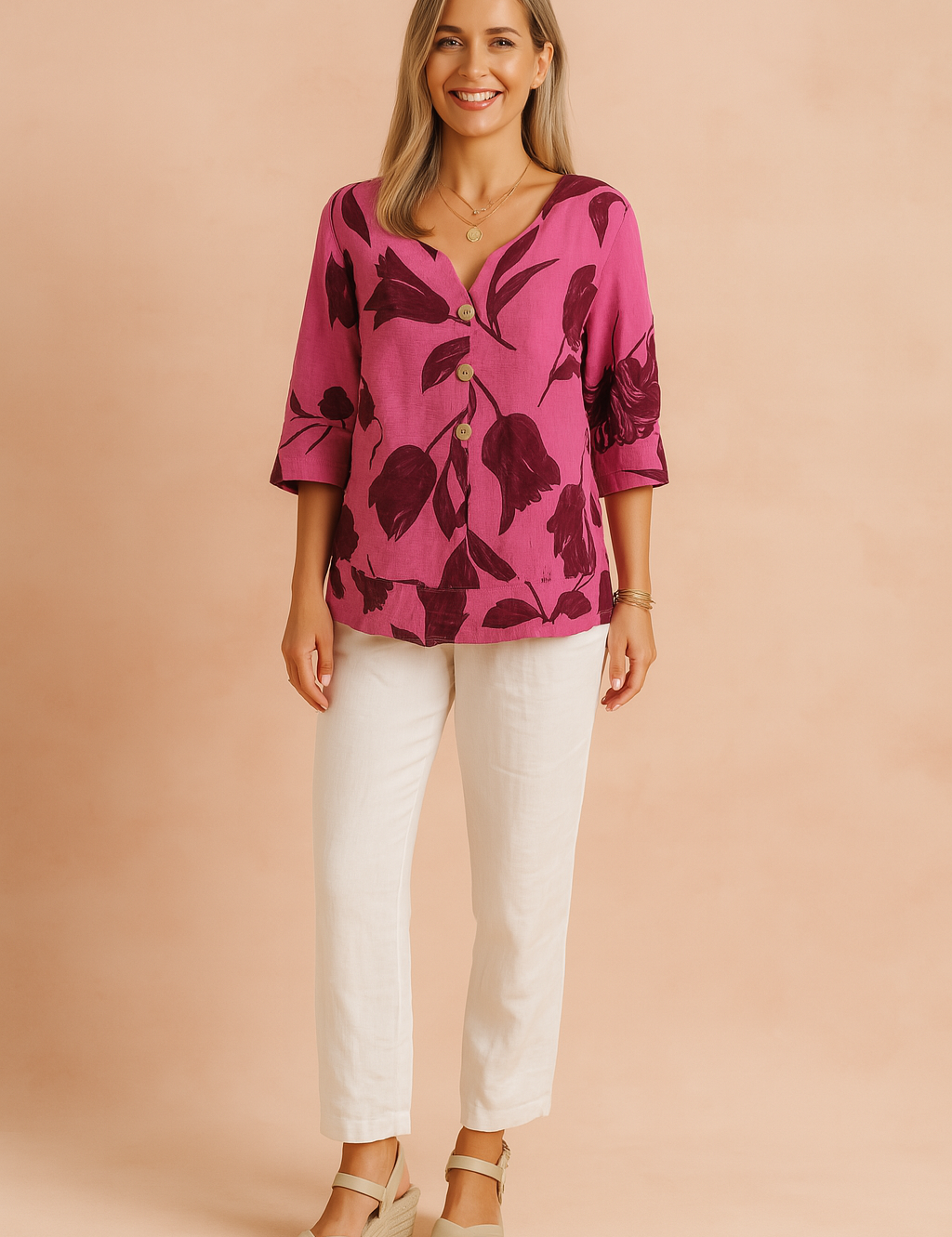 Dominika | Elegant blouse with a floral print and buttons 2