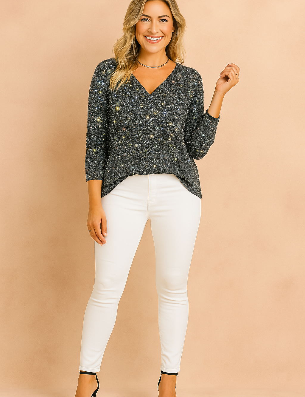 ELOISE | Sparkling V-neck blouse 1