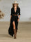 Elegant Long Belted Dress with Pleated Lapels for Women 1