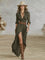 Elegant Long Belted Dress with Pleated Lapels for Women 2