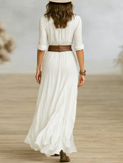 Elegant Long Belted Dress with Pleated Lapels for Women 6