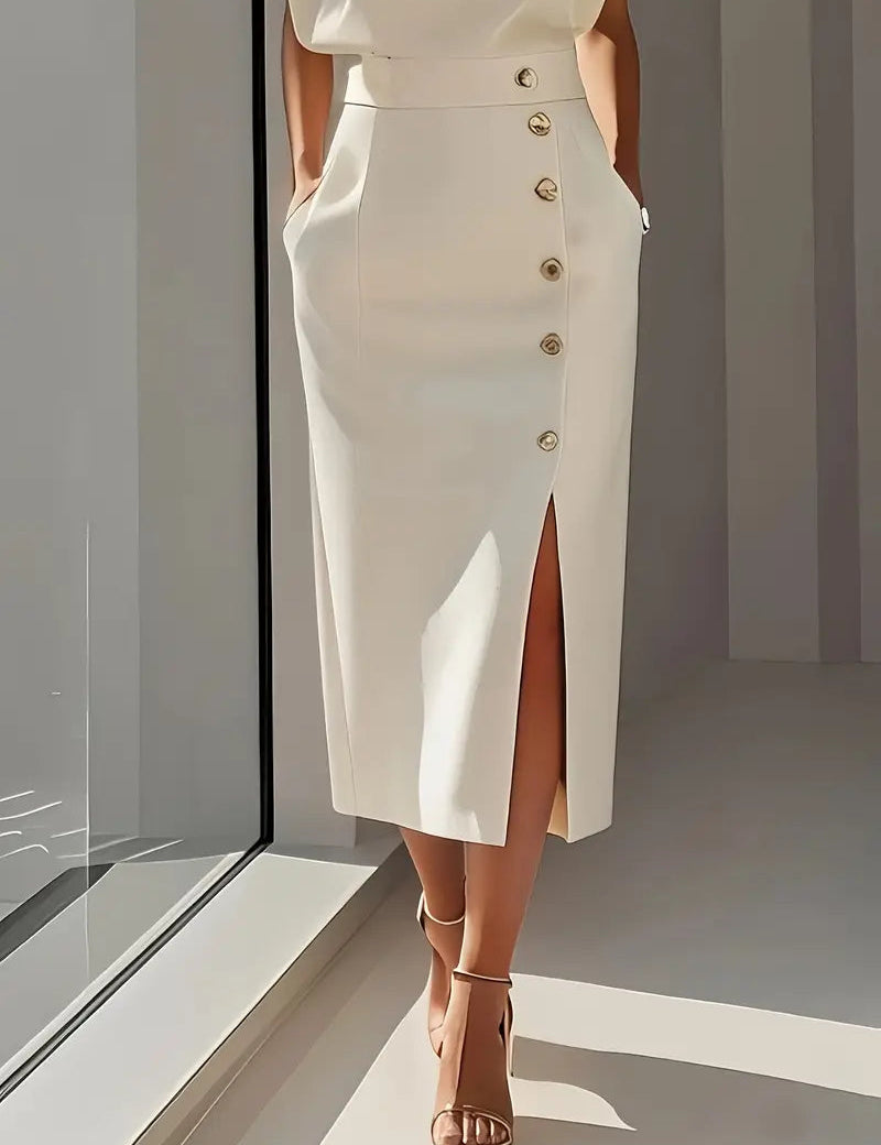 Elegant Midi Dress with Side Slit for Women - Flattering Summer Style 0