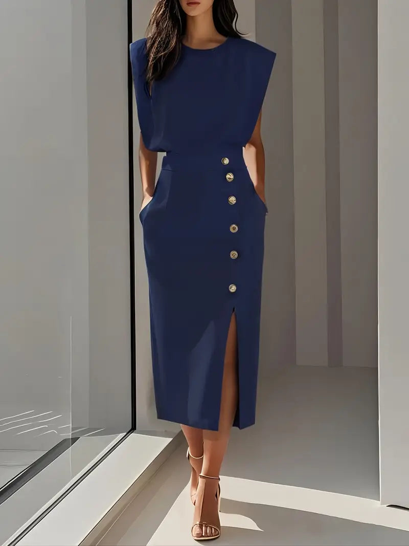 Elegant Midi Dress with Side Slit for Women - Flattering Summer Style 3