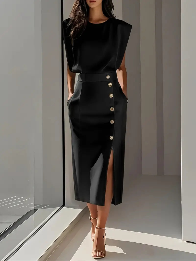 Elegant Midi Dress with Side Slit for Women - Flattering Summer Style 4