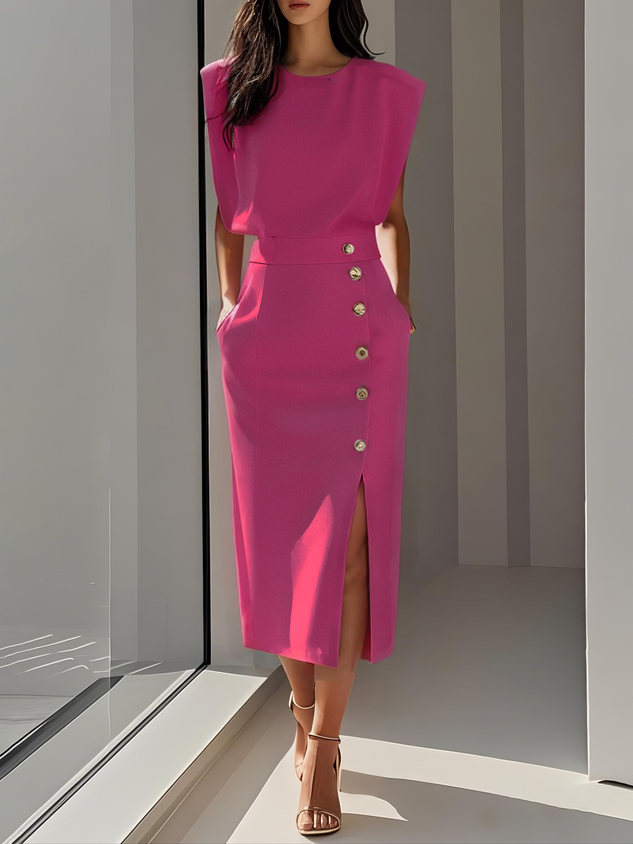 Elegant Midi Dress with Side Slit for Women - Flattering Summer Style 7